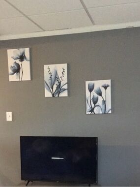 Set of 3 Blue Floral Canvas Wall Art